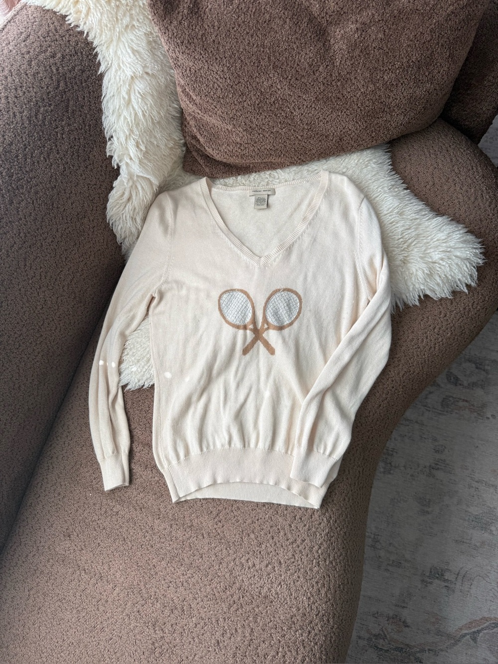 Vertical Design Silk/Angora/Cashmere Blend Racquet Sweater